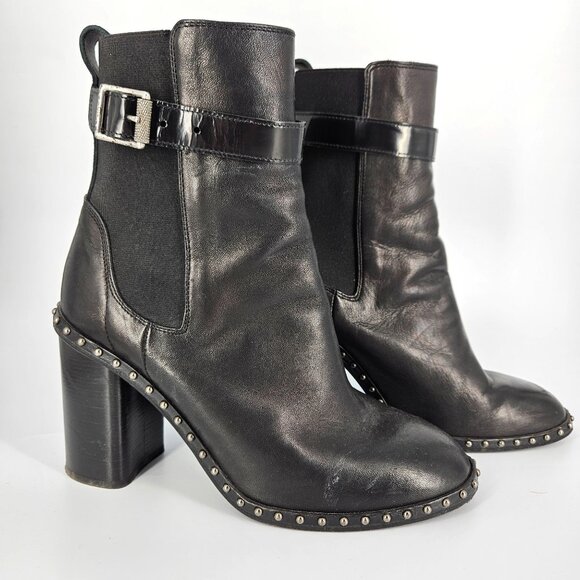 Rag Bone Ankle Booty Boots Women 36.5 US 6.5 Black Leather Stud Stretch Heel - Picture 1 of 12